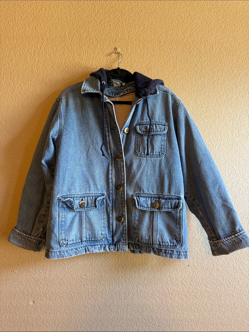 Vintage Cherokee Hooded Denim Chore Jacket Light Wash Barn Coat